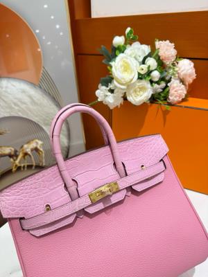 wholesale quality hermes birkin 25 pink matte alligator and togo touch